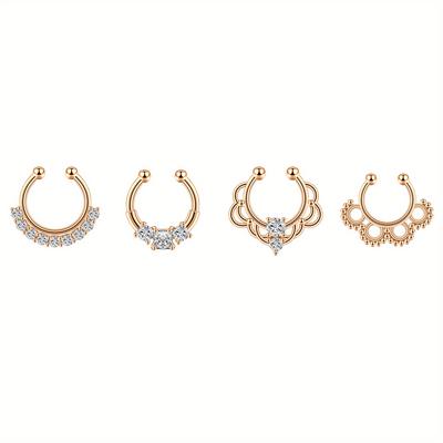 4pcs Clip On Nose Ring Set Inlaid Shiny Zircon Minimalist Fake Piercing Nose Ring Jewelry