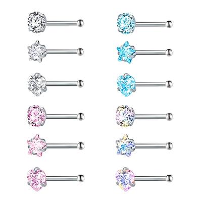 12pcs Inlaid Shiny Colorful Zircon Nose Stud Nail Ring Set Simple Style Stainless Steel Body Piercing Jewelry Set