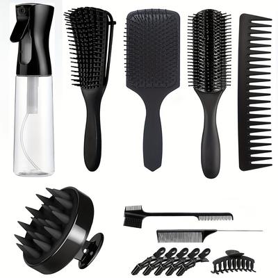 14pcs Hair Brush Set, Detangling Hair Brush For Natural Hair, Curly Hair Brush Set With Spray Bottle For American/african Hair Of 2a-4c Texture, Brush Set For Hair Styling