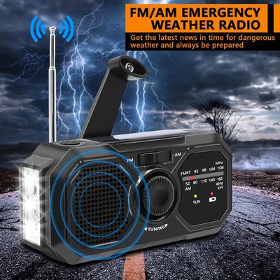 Emergency Crank Weather Radio Solar Hand Crank Portable Radio With Power Bank, Sos