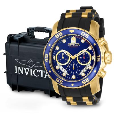 Invicta Pro Diver Men's Watch Bundle - 48mm Black Gold with Invicta 8-Slot Dive Impact Watch Case Black (B-6983-DC8BLK)