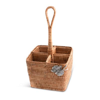 Vagabond House Orchids Rattan Natural Fibers Square Flatware Caddy in Brown | 14 H x 8 W x 8 D in | Wayfair J764OR