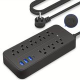 1 Power Board Protector With 8 Ac Sockets, 3 Usb Ports/type-c, Overload Protection, Automatic Shutdown, Very Suitable For Home And Office - Black