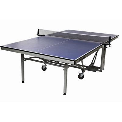 FlagHouse Premier I Foldable Table Tennis Table Wood Legs in Blue/Brown, Size 30.0 H x 60.0 W x 108.0 D in | Wayfair 14519