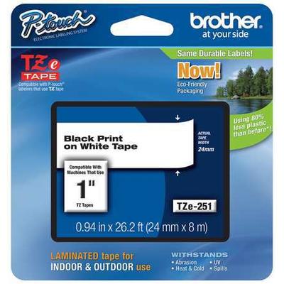 BROTHER TZe251 Adhesive TZ Tape (R) Cartridge 15/16"x26-1/5ft., Black/White