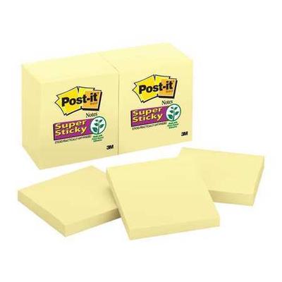 POST-IT 654-12SSCY Super Sticky Notes,3x3 In.,Yellow,PK12