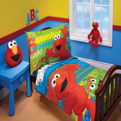 Sesame Street ABC 123 4 Piece Toddler Bedding Set Polyester in Blue/Green | Wayfair 9190416