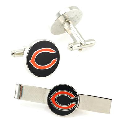 Chicago Bears Silvertone Team Logo Tie Clip & Cufflinks Set