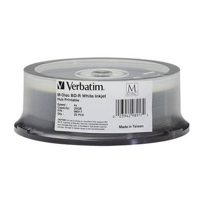 Verbatim 25GB BD-R 4x White Inkjet/Hub Printable M-Disc 25-Pack Spindle 98917