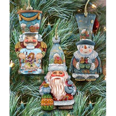 Designocracy 3 Piece Classic Christmas Holiday Shaped Ornament Set Wood in Blue/Brown | 5 H x 5.5 W x 0.3 D in | Wayfair 8100002S3