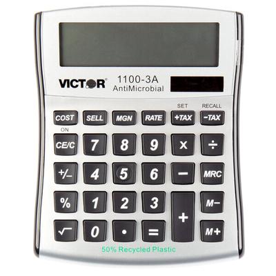 Victor 1100-3A 10-Digit LCD Solar Battery Powered Compact Desktop Calculator with Antimicrobial Coating