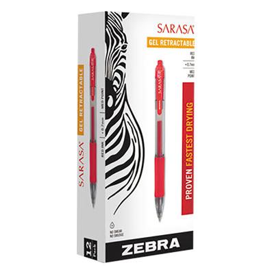 Zebra 46830 Sarasa Red Ink with Red Transparent Barrel 0.7mm Retractable Roller Ball Gel Pen - 12/Pack