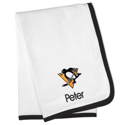 White Pittsburgh Penguins Personalized Baby Blanket