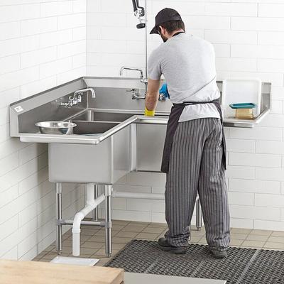 Regency 57  16 Gauge Stainless Steel Three Compartment Commercial Corner Sink with 2 Drainboards - 18  x 18  x 14  Bowls