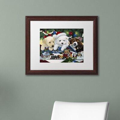 Trademark Fine Art Jenny Newland Curious Christmas Pups - Picture Frame Print on Canvas & Fabric in Blue/Green | Wayfair ALI1938-W1114MF