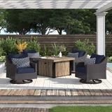 Three Posts™ Northridge 5 Piece Rattan Multiple Chairs Seating Group w/ Cushions Synthetic Wicker/All - Weather Wicker/Wicker/Rattan in Blue Wayfair