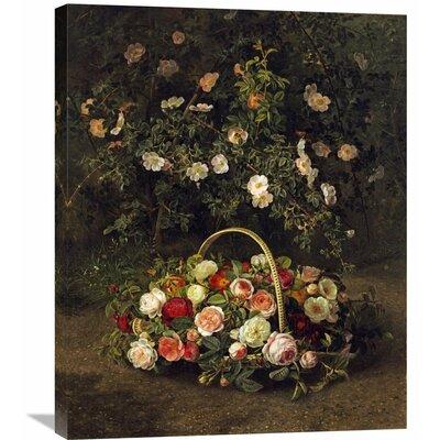 Global Gallery 'Roses in a Basket Beside a Rose Bush' by Johan Laurents Jensen Painting Print on Wrapped Canvas in Green | Wayfair