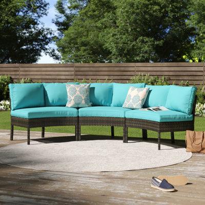 Three Posts™ Lipton 118  Wide Wicker Curved Patio Sectional w  Cushions Wicker Rattan in Brown, Size 33.0 H x 48.0 W x 28.35 D in | Wayfair