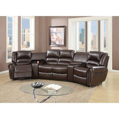 Darby Home Co 138" Wide Faux Leather Theater Sectional w/ Cup Holder Faux Leather in Brown | 40 H x 138 W x 38 D in | Wayfair