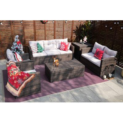 Orren Ellis Tervell 6 Piece Rattan Sectional Seating Group w  Cushions Metal in Brown | 30.71 H x 72.05 W x 28.35 D in | Outdoor Furniture | Wayfair