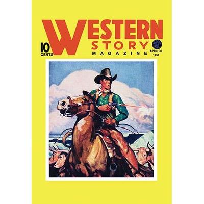 Buyenlarge Western Story Magazine: the Cowboy's Hand Vintage Advertisement in Brown/Green/Yellow, Size 36.0 H x 24.0 W x 1.5 D in | Wayfair