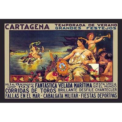 Buyenlarge Cartegena Temporado de Verano by F. Opper Vintage Advertisement in Black/Yellow | 24 H x 36 W x 1.5 D in | Wayfair 0-587-01254-4C2436