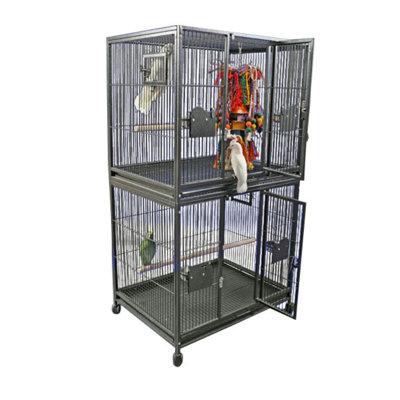 Tucker Murphy Pet™ Mcgill Large Double Bird Cage Iron, Stainless Steel in Gray, Size 73.0 H x 30.0 W x 40.0 D in | Wayfair