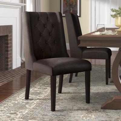 Alcott Hill® Allesha Tufted Side Chair Faux Leather/Upholstered in Brown, Size 39.0 H x 21.0 W x 26.0 D in | Wayfair