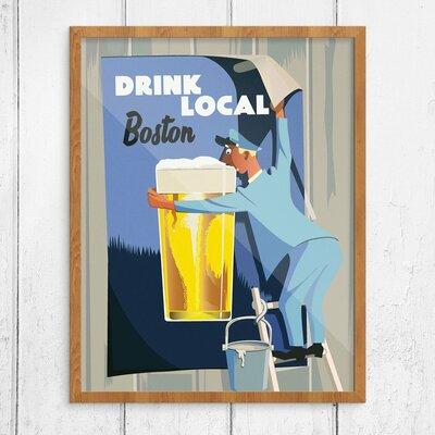 Winston Porter 'Drink Local Boston Sign Painter' Graphic Art Print Paper in Blue/Gray | 14 H x 11 W x 0.15 D in | Wayfair