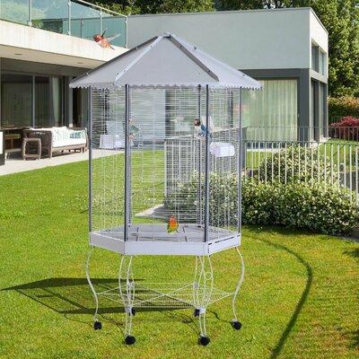 Tucker Murphy Pet™ Franconia Covered Canopy Portable Aviary Flight Bird Cage w/ Storage Shelf Iron, Metal in Gray, Size 79.0 H x 34.25 W x 44.0 D in