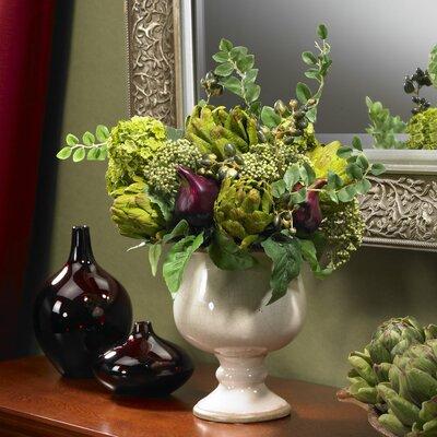 Alcott Hill® Artichoke Floral Arrangement in Vase Polyester/Faux Silk/Plastic/Fabric in White, Size 15.0 H x 17.0 W x 16.0 D in | Wayfair