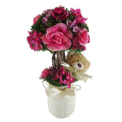 Red Vanilla Rose w/ Teddy Floral Arrangement in Ceramic Container in Red/Pink | 11 H x 6 W x 6 D in | Wayfair AP040-470