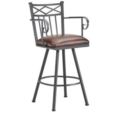Alexander Counter Stool W/Arms in Black Finish w/ Alligator Brown Fabric - Iron Mountain 1104126