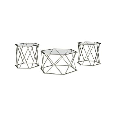 Signature Design by Ashley Furniture Coffee Tables Chrome - Chrome Madanere Three-Piece Table Set