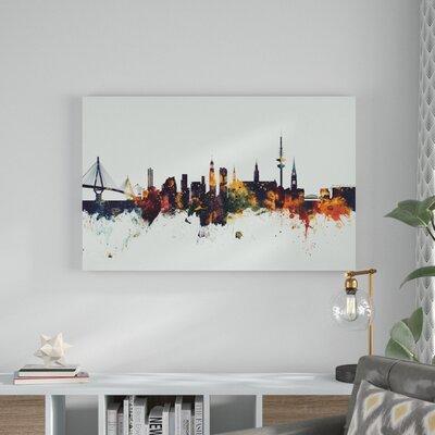 Wrought Studio™ 'Hamburg Germany Skyline V' Graphic Art Print on Canvas & Fabric in Blue/White, Size 12.0 H x 19.0 W x 2.0 D in | Wayfair