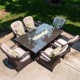 Lark Manor™ Algird 7 Piece Outdoor Dining Set w/ Cushions Glass/Wicker/Rattan/Mosaic in Brown | 36.22 H x 70.86 W x 39.37 D in | Wayfair
