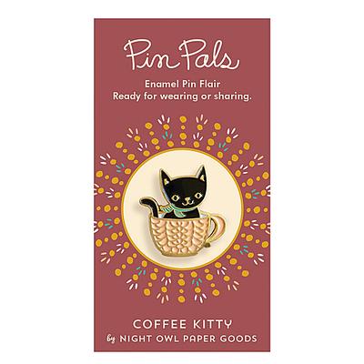 Night Owl Paper Goods Brooches and Pins - Coffee Kitty Enamel Pin