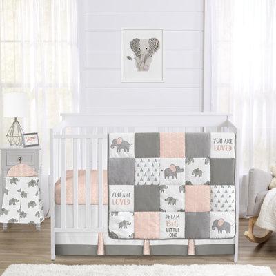 Sweet Jojo Designs Elephant 4 Piece Crib Bedding Set Polyester in Gray/Blue | Wayfair Elephant-GY-PK-Crib-4