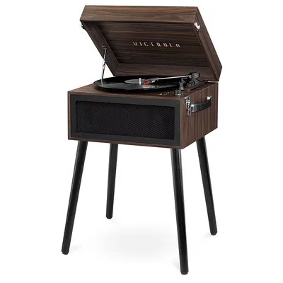 Victrola Bluetooth Record Player Stand with 3-Speed Turntable, Dark Brown