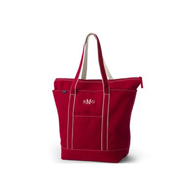 Large Solid Color Zip Top Long Handle Canvas Tote Bag - Lands' End - Red