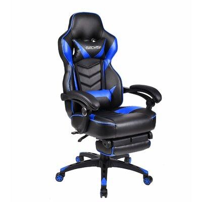 RAYS Reclining Ergonomic Faux Swiveling PC & Racing Game Chair w/ Footrest Faux /Upholstered in Blue | 49.6 H x 27.5 W x 27.5 D in | Wayfair