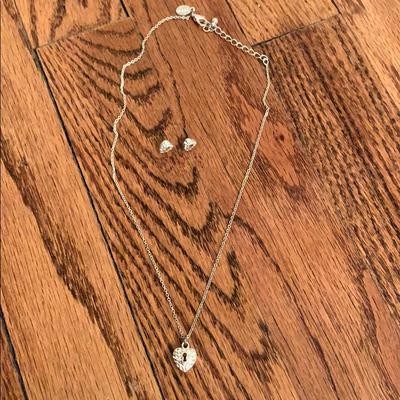 American Eagle Outfitters Jewelry | American Eagle Heart Charm Necklace W Earrings | Color: Silver | Size: Os
