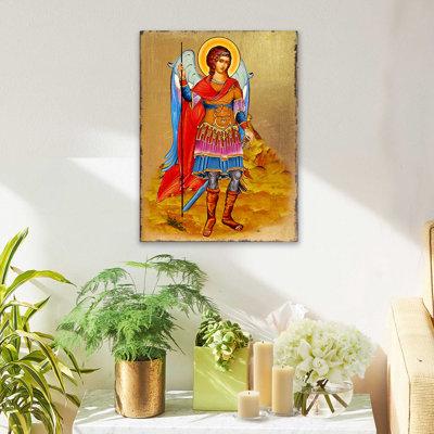 The Holiday Aisle® Inspirational Icon Saint Michael The Archangel Painting Wood in Brown, Size 16.0 H x 12.0 W x 1.5 D in | Wayfair 85022-16