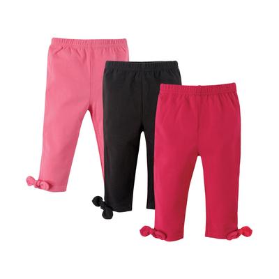 Hudson Baby Baby Leggings with Knotted Ankle Bows, 3-Pack, 0-24 Months - Pink and Black