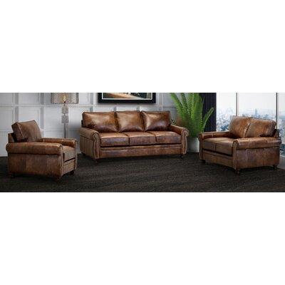 Charlton Home® Ghonge Top Grain Leather Sofa, Loveseat & Chair Genuine Leather in Brown | 38 H x 86 W x 40 D in | Wayfair Living Room Sets