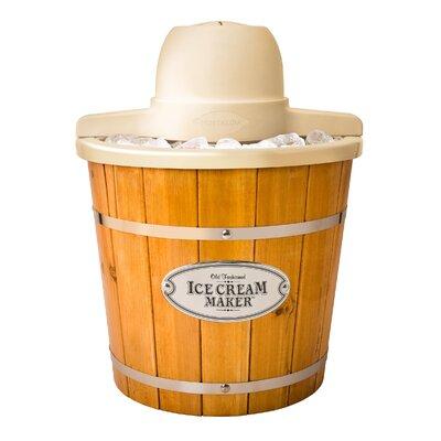Nostalgia Electric Wood Bucket Ice Cream Maker, Makes 4-Quarts of Ice Cream, Frozen Yogurt or Gelato in Minutes, Made From Real Wood in Orange/White