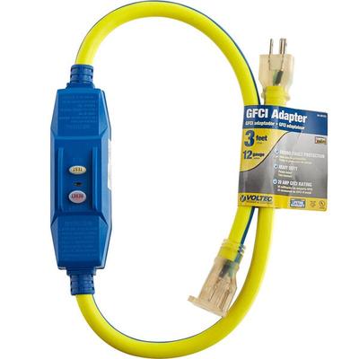 Voltec 04-00103 3' Blue Yellow 12 3 In-Line 20 Amp GFCI Power Cord with Lighted End - 1875W