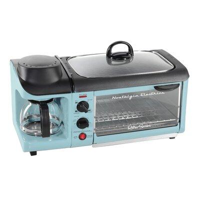 Nostalgia Retro 3-in-1 Family Size Electric Breakfast Station, Coffeemaker, Griddle, Toaster Oven, Aqua Plastic/Metal | 12 H x 19.25 D in | Wayfair