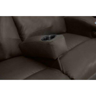 Winston Porter 7" Wide Genuine Leather Home Theater Removable Armrest w/ Cup Holder Genuine Leather in Brown, Size 14.0 H x 7.0 W x 18.0 D in