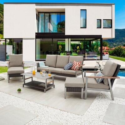 Wade Logan® Bertolde Outdoor 6 Piece Sofa Seating Group w/ Cushions Metal/Olefin Fabric Included/Wicker/Rattan in Brown/Gray | Wayfair